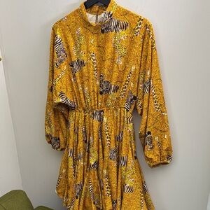 RHODE Yellow Animal Print Long Sleeve Dress